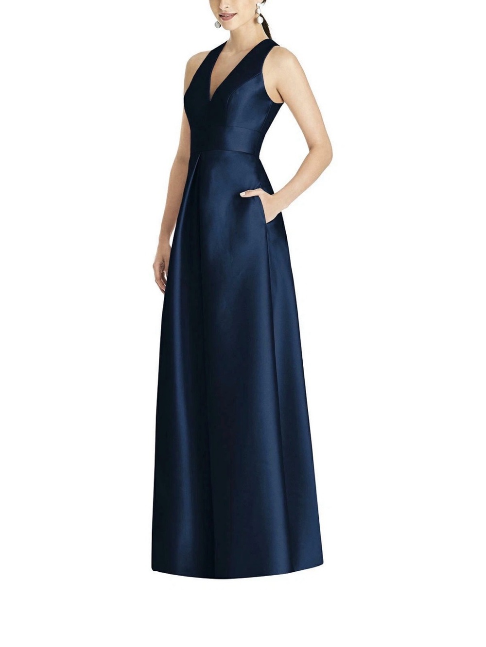 ALFRED SUNG Navy Midnight Sateen Cut-Out Open Back Maxi Gown Dress 10 US Medium